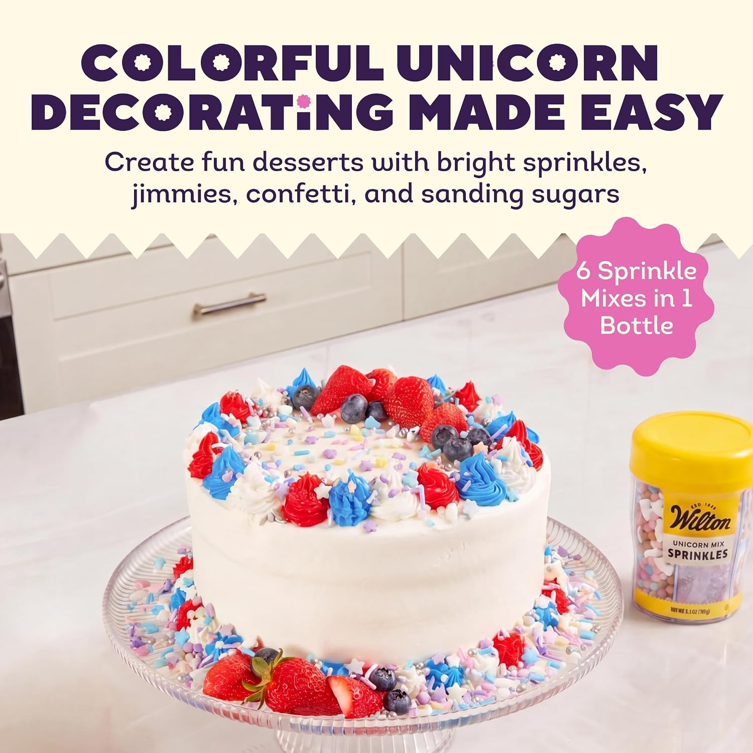 image:imageWilton 6Cell Unicorn Sprinkles Mix with Turning Lid  Edible Unicorn Theme Sprinkle Assortment for Cakes Cookies Cupcakes amp Dessert Decorations  63 oz Pack of 4