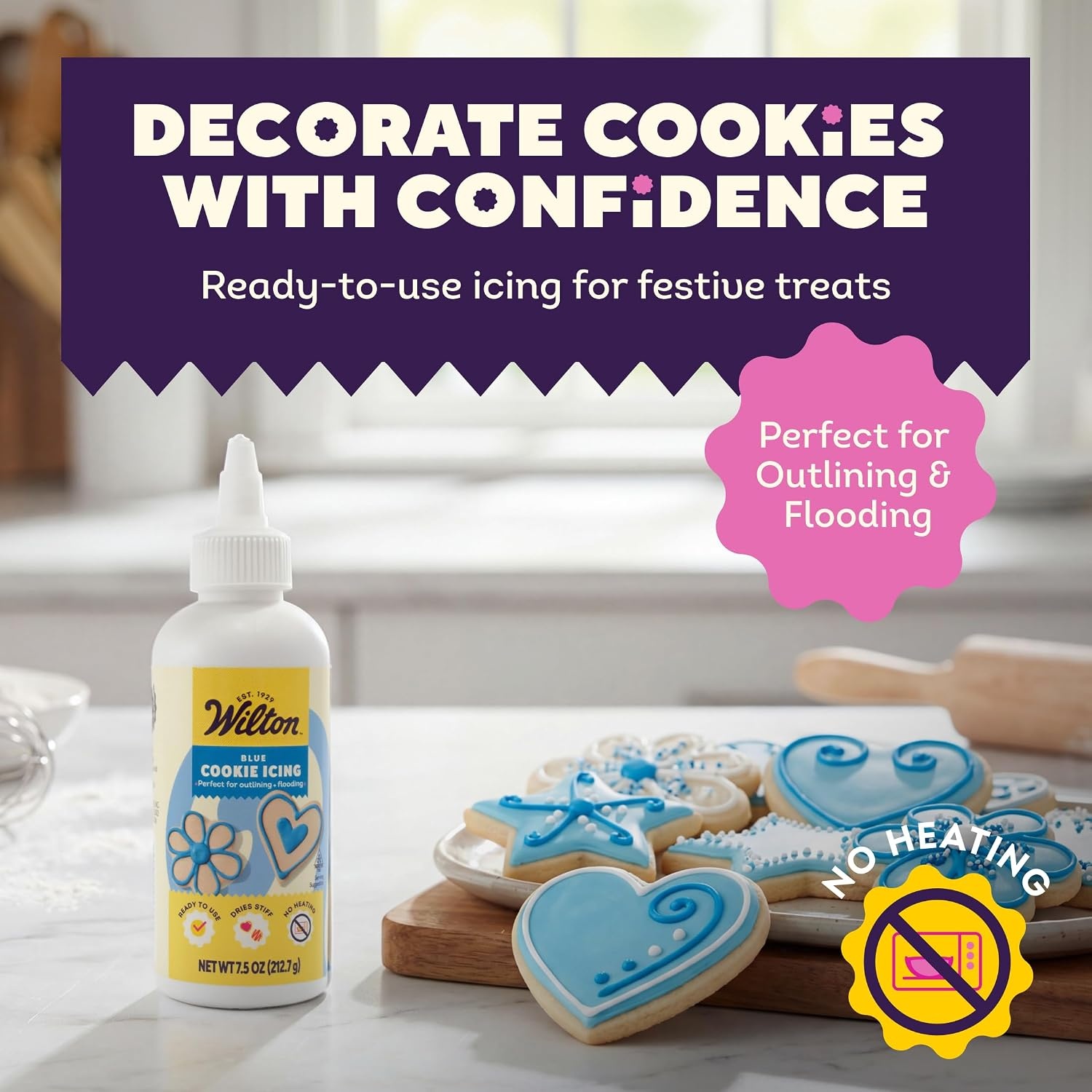 image:imageWilton Blue Cookie Icing  ReadytoUse PreColored Cookie Icing with Adjustable Flow Tip amp Twist Cap  Dries Hard for Easier Stacking  75 oz Pack of 6Blue
