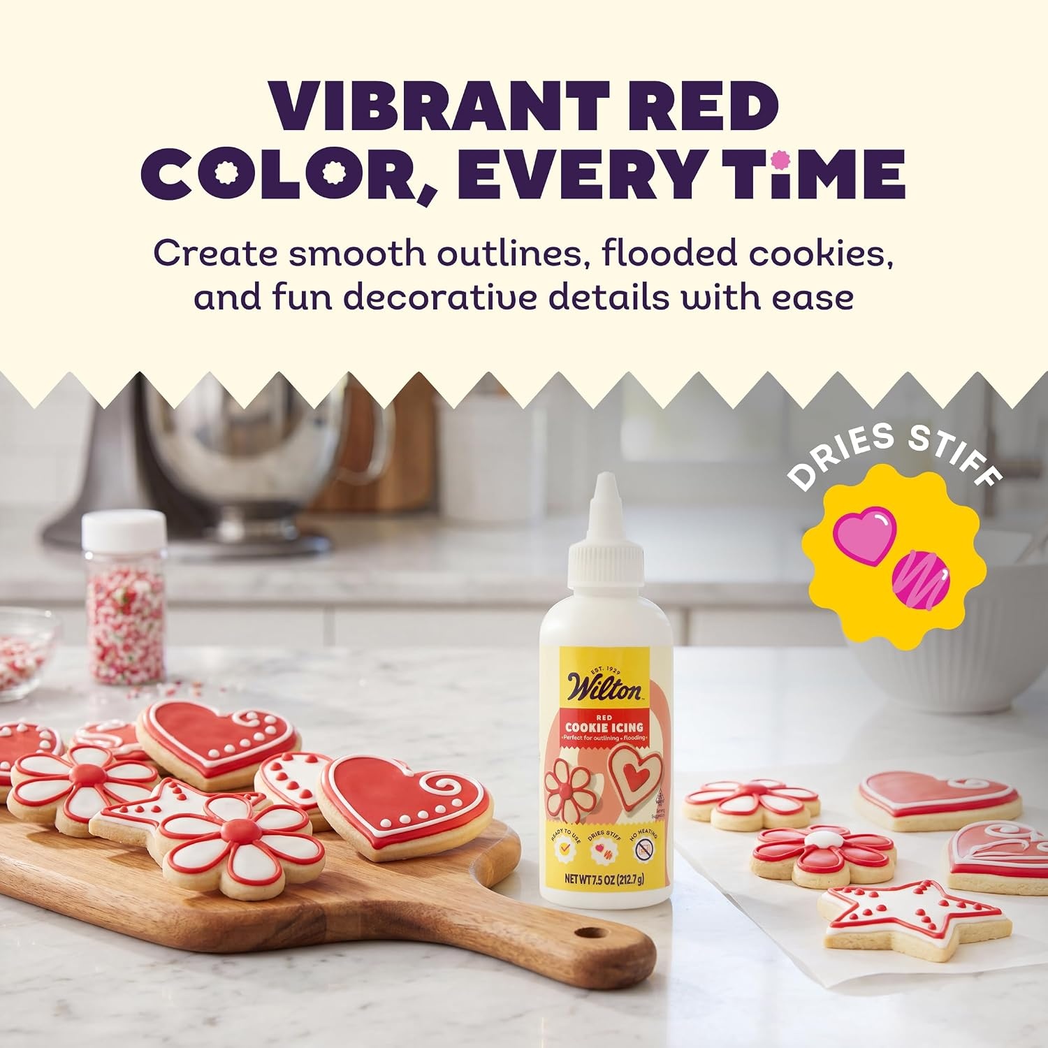 image:imageWilton Blue Cookie Icing  ReadytoUse PreColored Cookie Icing with Adjustable Flow Tip amp Twist Cap  Dries Hard for Easier Stacking  75 oz Pack of 6Red