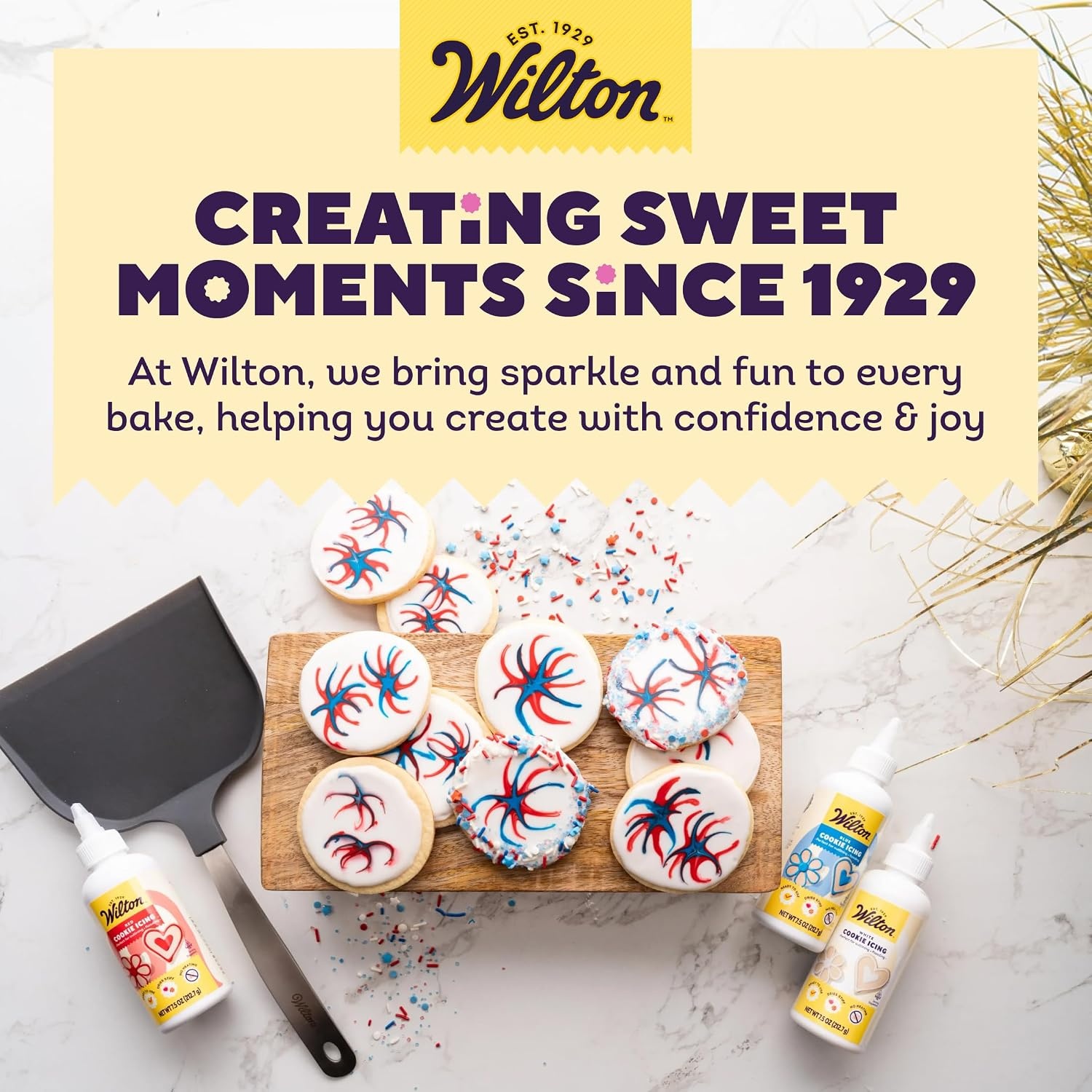 image:imageWilton Blue Cookie Icing  ReadytoUse PreColored Cookie Icing with Adjustable Flow Tip amp Twist Cap  Dries Hard for Easier Stacking  75 oz Pack of 6White