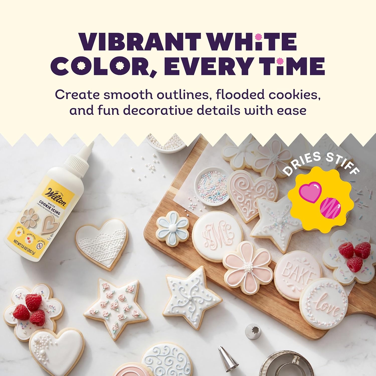 image:imageWilton Blue Cookie Icing  ReadytoUse PreColored Cookie Icing with Adjustable Flow Tip amp Twist Cap  Dries Hard for Easier Stacking  75 oz Pack of 6White