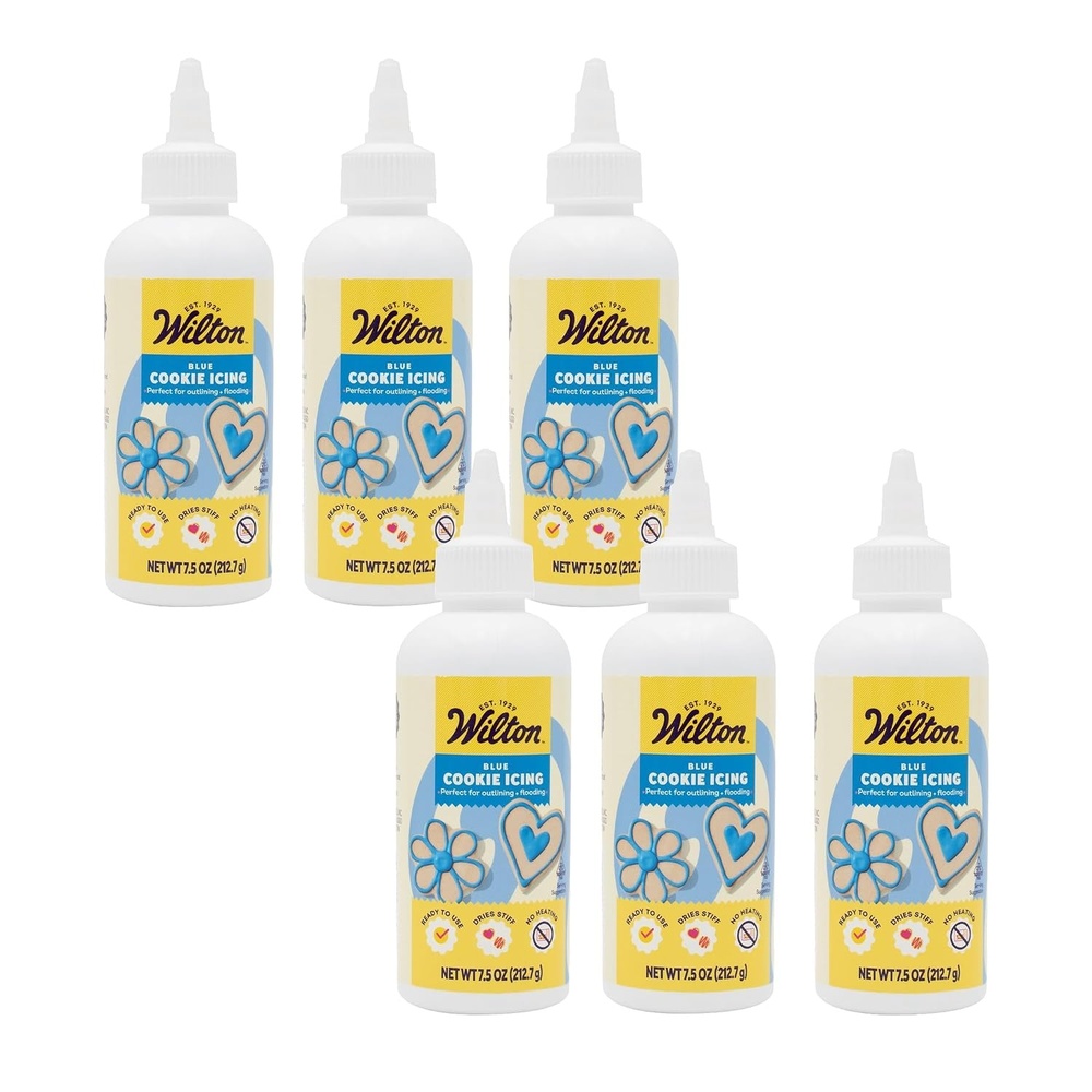 image:imageWilton Blue Cookie Icing  ReadytoUse PreColored Cookie Icing with Adjustable Flow Tip amp Twist Cap  Dries Hard for Easier Stacking  75 oz Pack of 6Blue