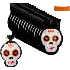image:imageWilton Skull Shaped Day of the Dead Treat Bags and Ties 15Count