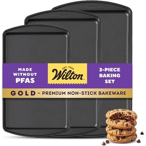 image:imageWilton Gold NonStick Bakeware Set  Baking Sheets for Home Baking  Scratch Resistant Dishwasher Safe amp Made Without PFAS  Resists Warping  Features Comfortable Grip Edges  3Piece Set